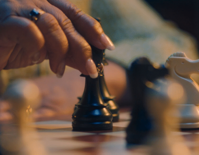 A close up of a chess match.