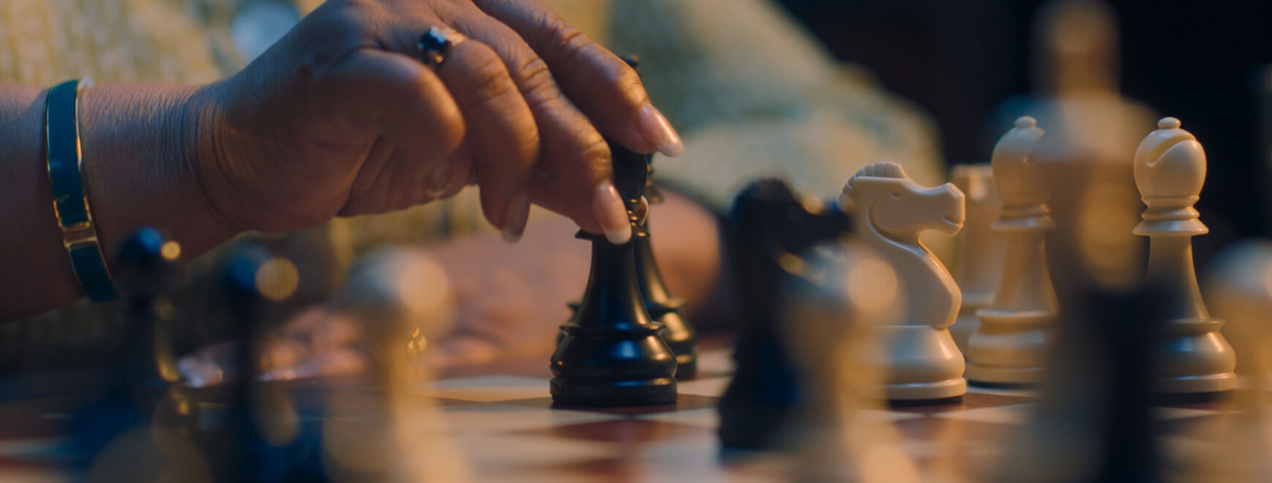 A close up of a chess match.
